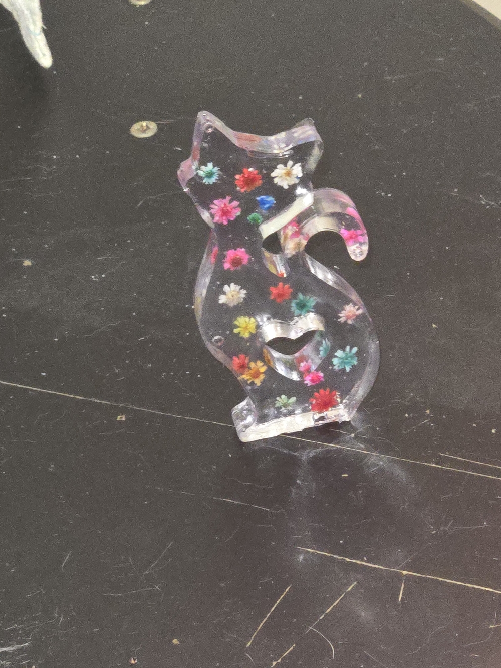 Clear Floral Cat - Resin